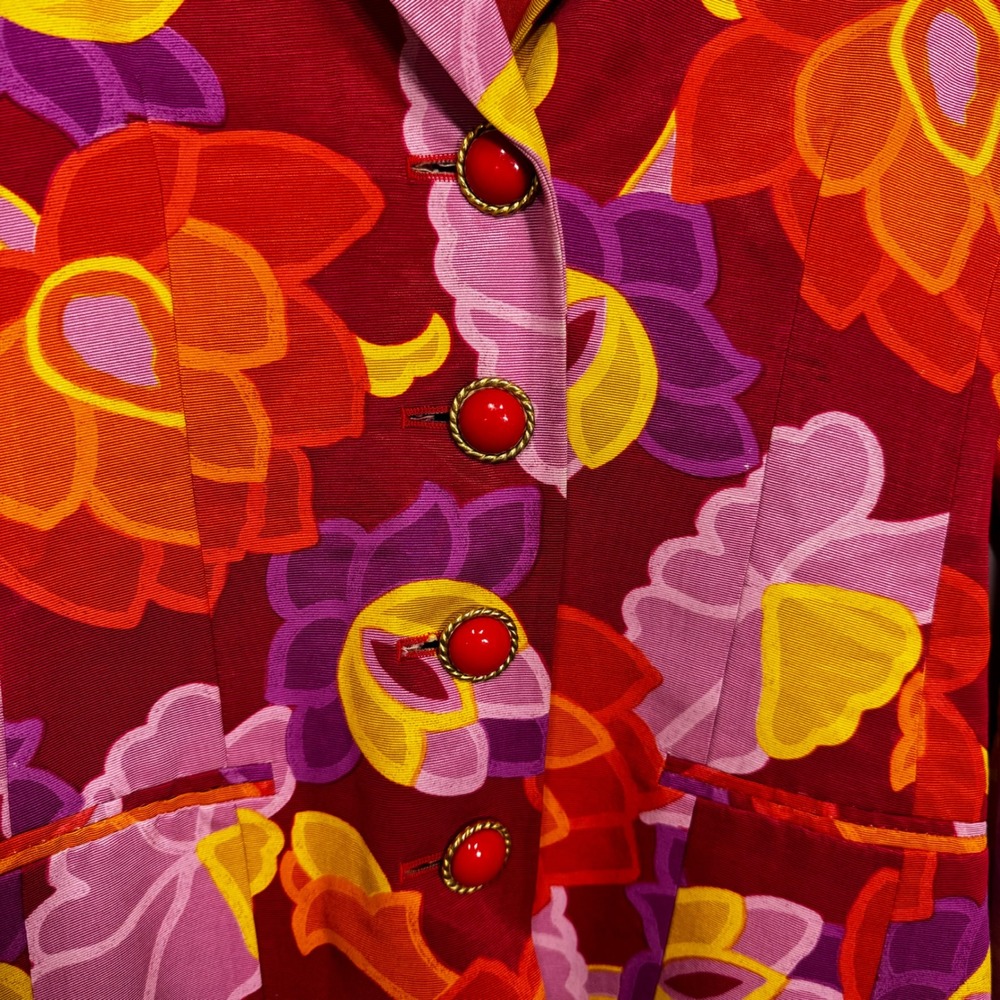 Mondi Floral Blazer Womens 36 Red Pink Purple Yellow Vintage Cotton Viscose - Picture 4 of 7